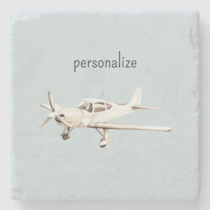 Blue White Aeroplanes Stone Coaster