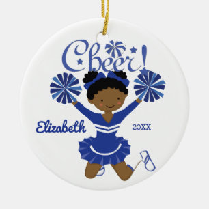 Blue & White African American Cheerleader Ornament