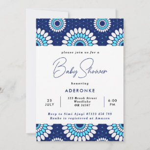 Blue & White African Wax Print Baby Shower Invitation