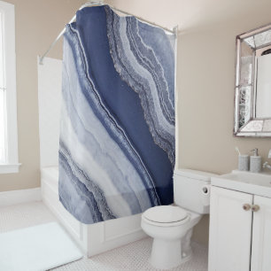 Blue White Agate Marble Shower Curtain