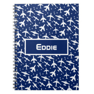 Blue White Airplane Pattern Notebook