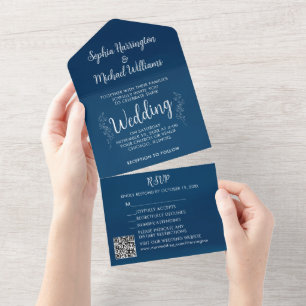 Blue White All in One Wedding Invite Botanical