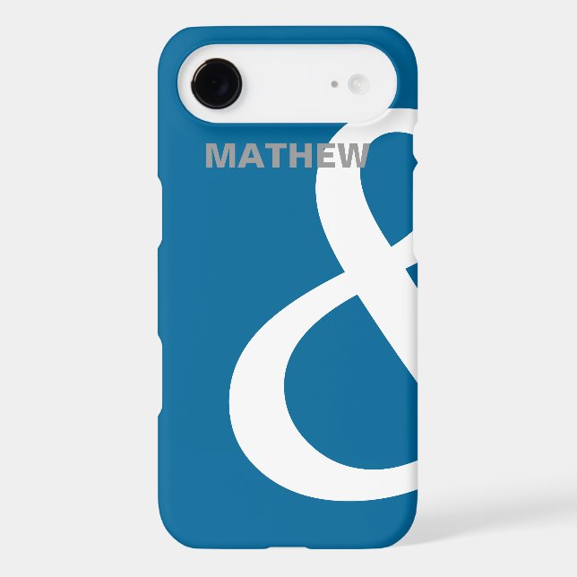 Blue White Ampersand Lovers Names Matching Left Case-Mate iPhone Case (Back)