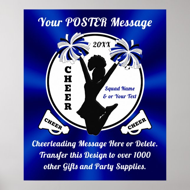 Blue, White and Black Custom, Cheerleading Posters (Front)