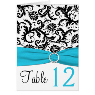Blue, White, and Black Damask Table Number Card