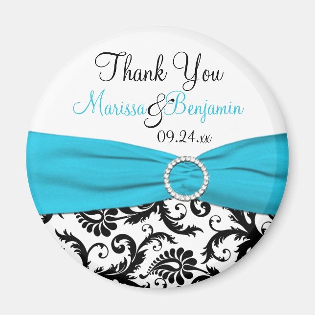 Blue, White, and Black Damask Wedding Favour Magne Magnet (Front)