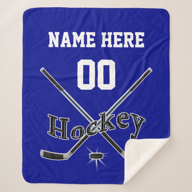 Blue, White and Black Hockey Throw Blanket (Front)