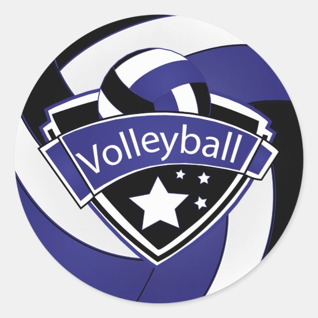 Blue, White and Black Volleyball Superstar Classic Round Sticker (Front)