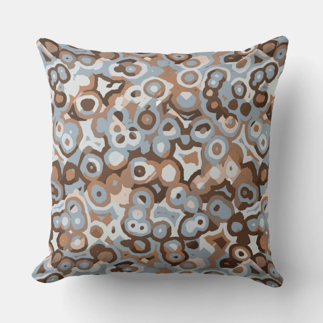 Blue White and Brown Geometric Abstract Cushion (Front)