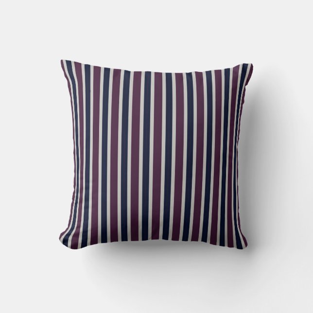 blue white and eggplant stripes cushion (Front)