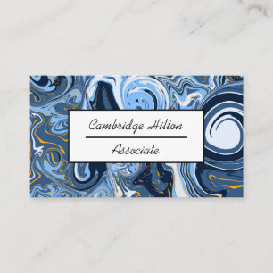 Blue, white and Gold Marble Swirls Business  Card