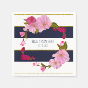 Blue White and Gold Modern Floral Chic Glam Party Napkin
