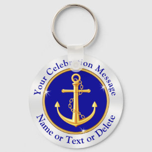 Blue, White and Gold Personalised Anchor Keychains