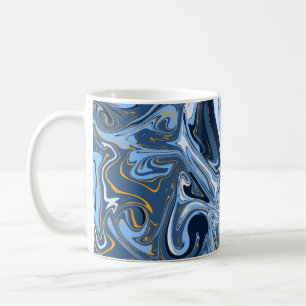 Blue, White and Gold Swirls Fluid Art   Coffee Mug
