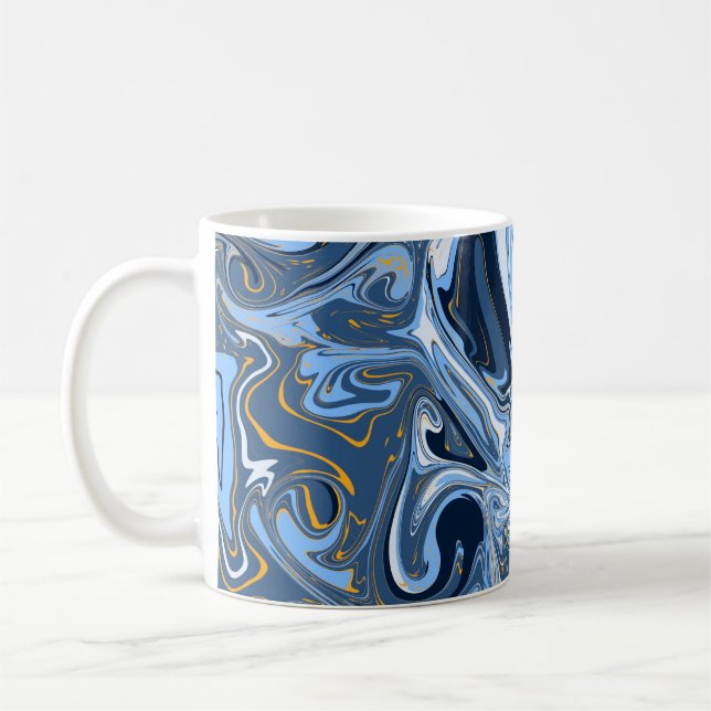 Blue, White and Gold Swirls Fluid Art   Coffee Mug (Left)