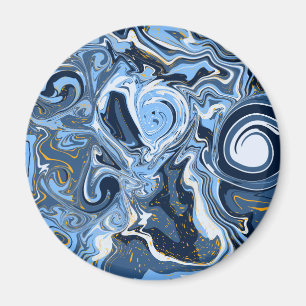 Blue, White and Gold Swirls Fluid Marble Magnet