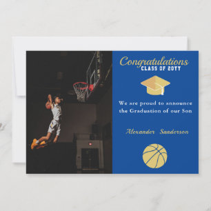 Blue White and Golden Basketball graduation Announcement