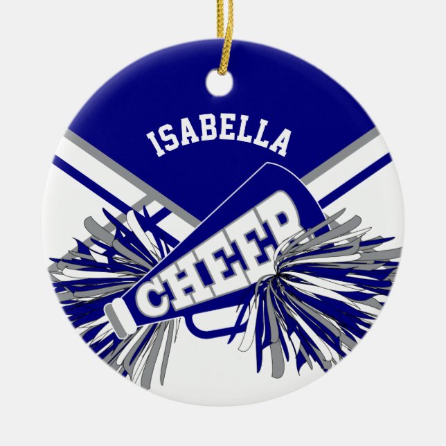 Blue, White and Grey Cheer for a Cheerleader 📣💖 Ceramic Ornament (Front)