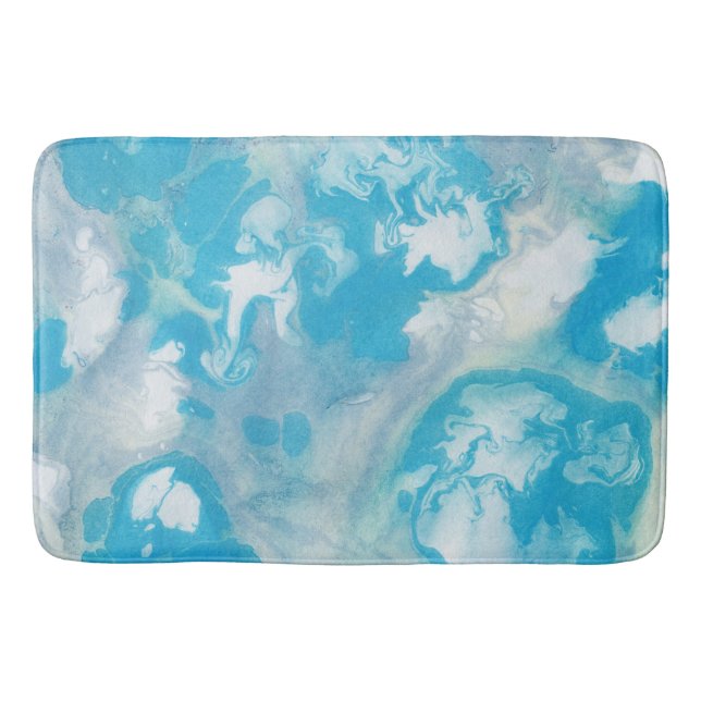 Blue White and Grey Marble Pattern Bath Mat (Front)