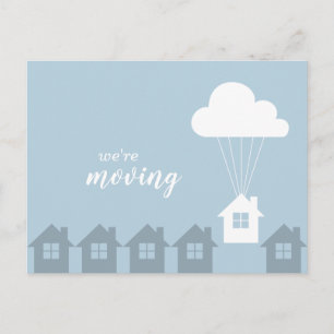 Blue White and Grey We're Moving Flying Home Postcard