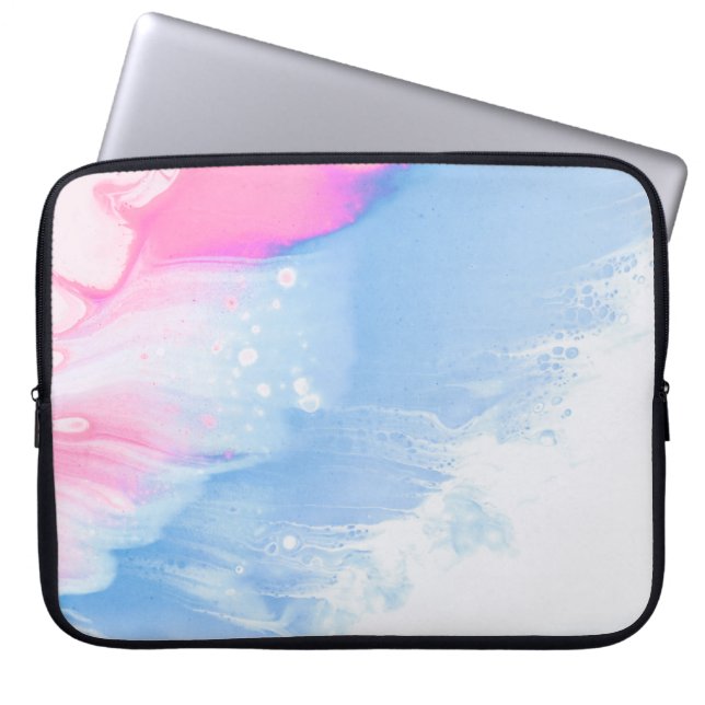 Blue white and pink abstract painting laptop sleeve (Front)