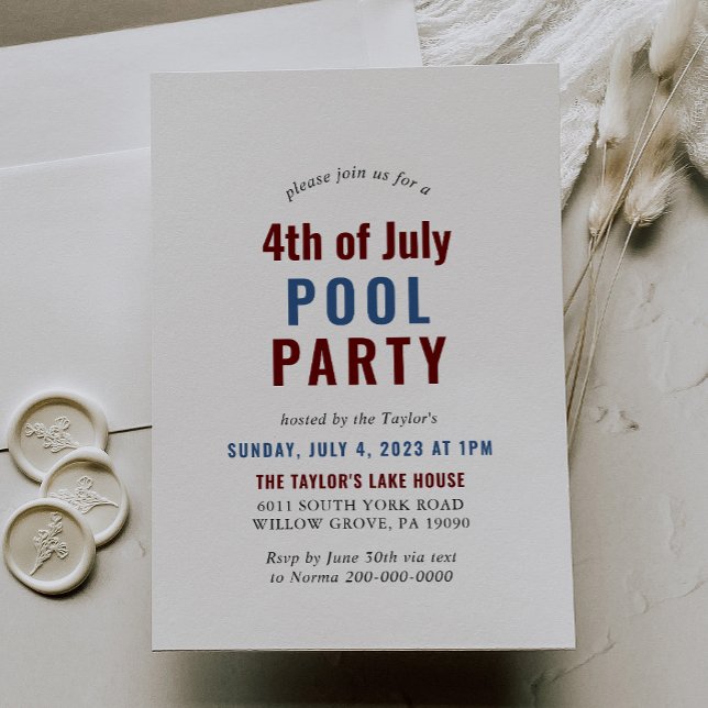 Blue White and Red 4th of July Pool Party Invitation (Creator Uploaded)