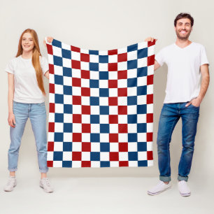 Blue, White and Red Chequered Fleece Blanket
