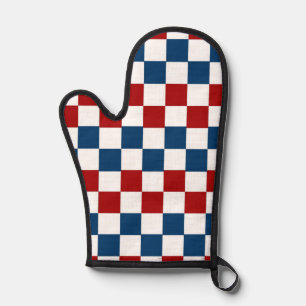 Blue White and Red Chequered Oven Mitt