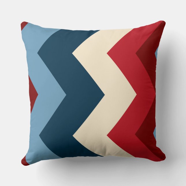 Blue, White and Red chevron Pattern Cushion (Back)