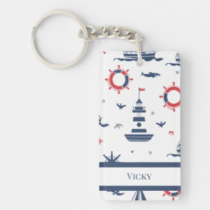 Blue, white and red nautical design key ring