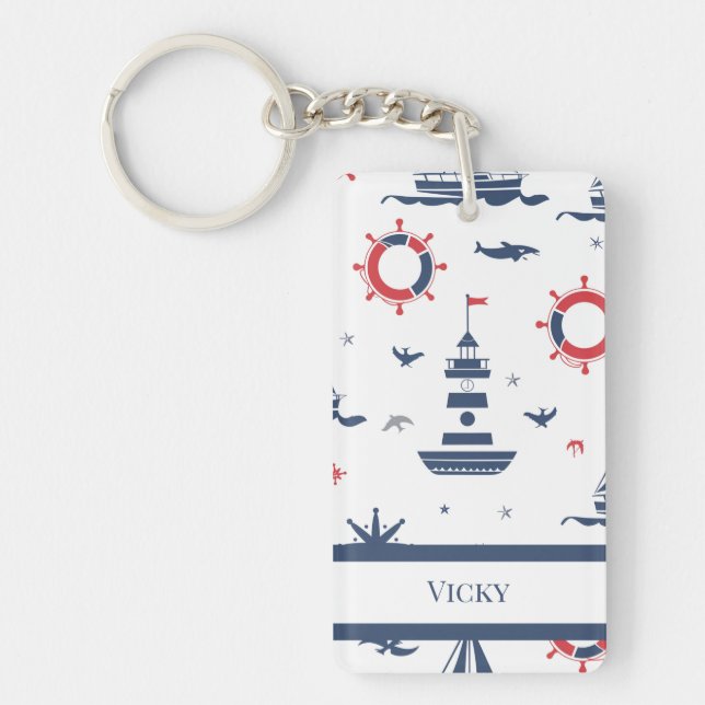 Blue, white and red nautical design key ring (Front)
