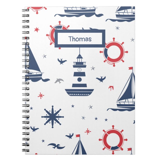 Blue, white and red nautical design notebook (Front)
