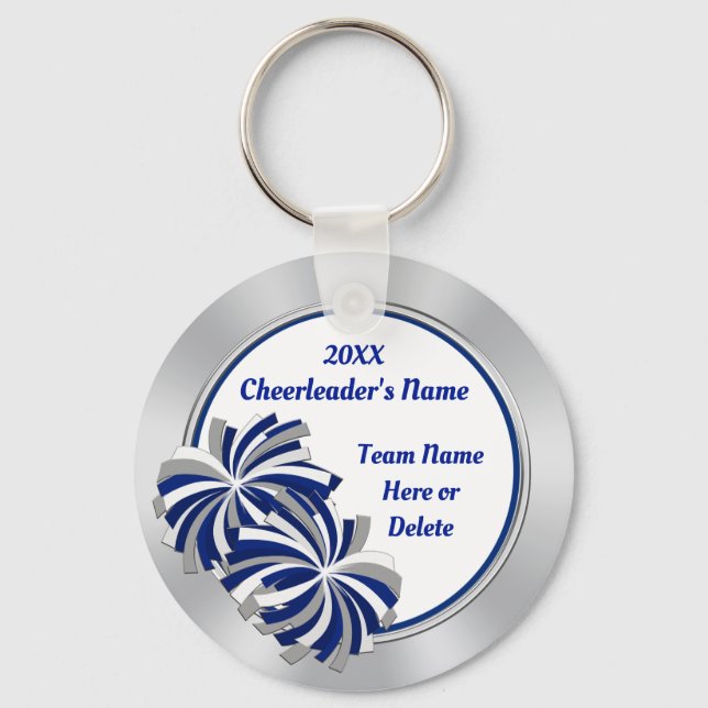 Blue, White and Silver Custom Cheerleader Gifts Key Ring (Front)