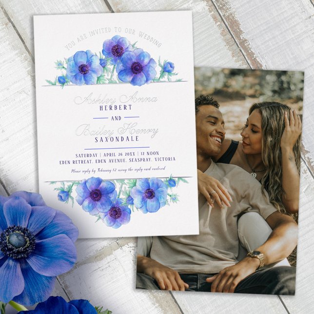 Blue white anemone watercolor wedding foil photo (Creator Uploaded)