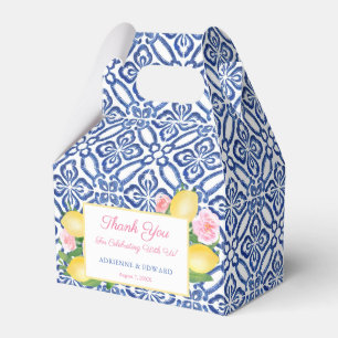 Blue White Antique Tiles Lemon Floral Baby Shower Favour Box