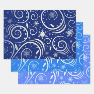 Blue & White Arctic Swirl Wrapping Paper Sheet