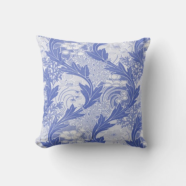 Blue/White Art Nouveau Floral Decor Pillow (Front)