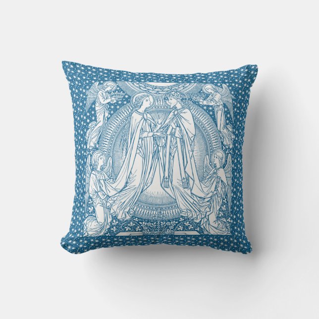 Blue White Assumption of Mary Jesus Religious Cushion (Front)