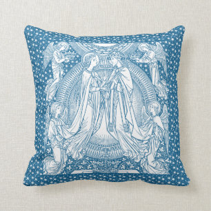 Blue White Assumption of Mary Jesus Religious Cushion