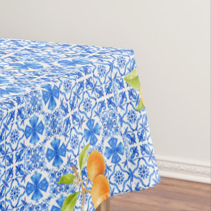Blue & White Azulejo Tiles with Oranges Tablecloth