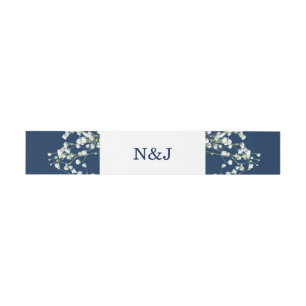 Blue & White Babys Breath Floral Elegant Wedding Invitation Belly Band