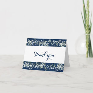 Blue & White Babys Breath Wedding Thank You Card