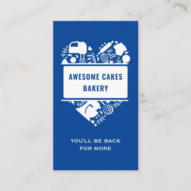 Blue White Baker Bakery Cakes Cookies Pastry Chef Business Card (Front)