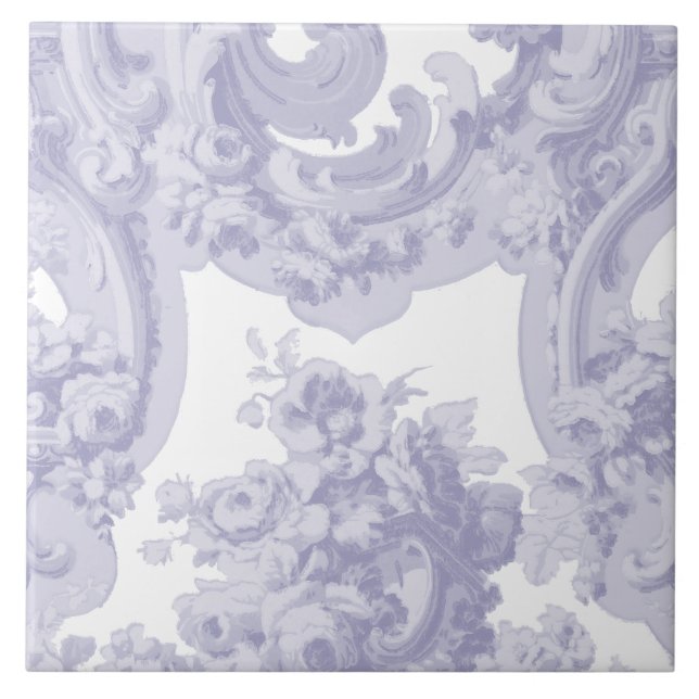 Blue & White Baroque Rococo Louis XV Pattern Ceramic Tile (Front)