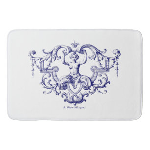 Blue & White Baroque Rococo Mermaid Bath Mat
