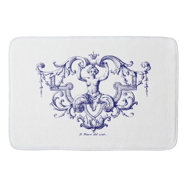 Blue & White Baroque Rococo Mermaid Bath Mat (Front)