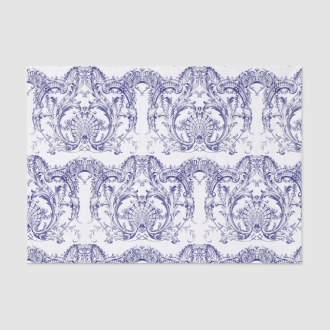 Blue & White Baroque Rococo Pattern Tissue Paper (Front)