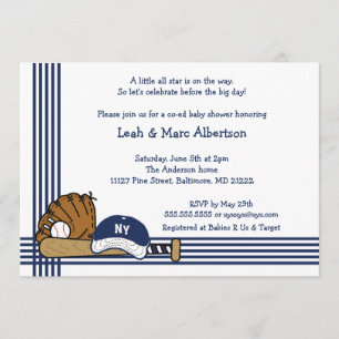 Blue & White Baseball Baby Shower / Birthday party Invitation