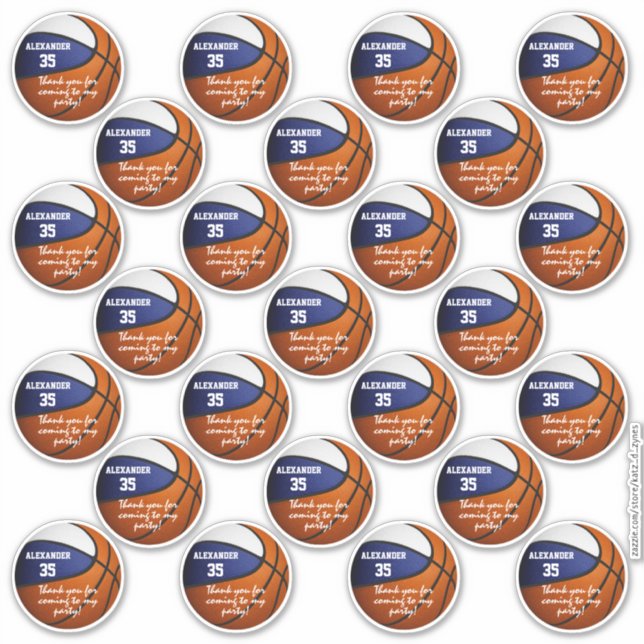 blue white basketball party thank you set of 25 (Front)
