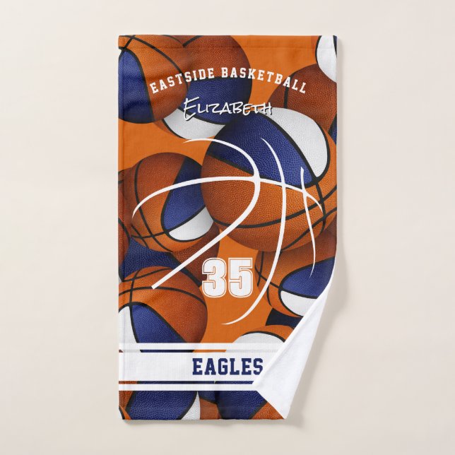 blue white basketball team colours athlete name hand towel (Hand Towel)